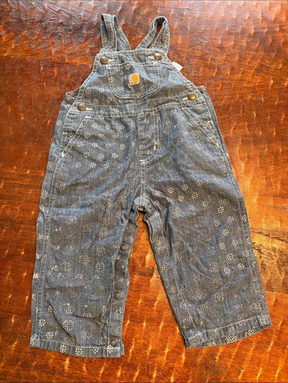 Carhartt Indigo Denim Floral-Pattern Overalls for Kids